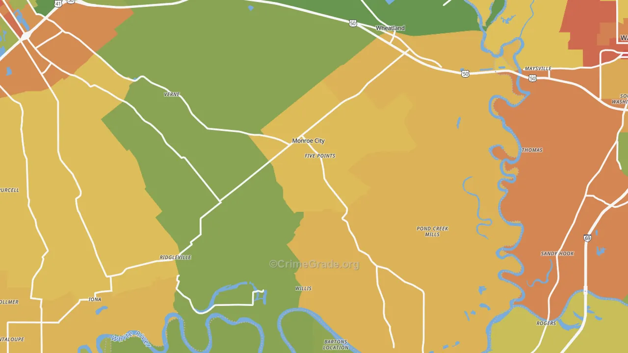 Monroe City, IN Map of Drug-Related Crime Rates