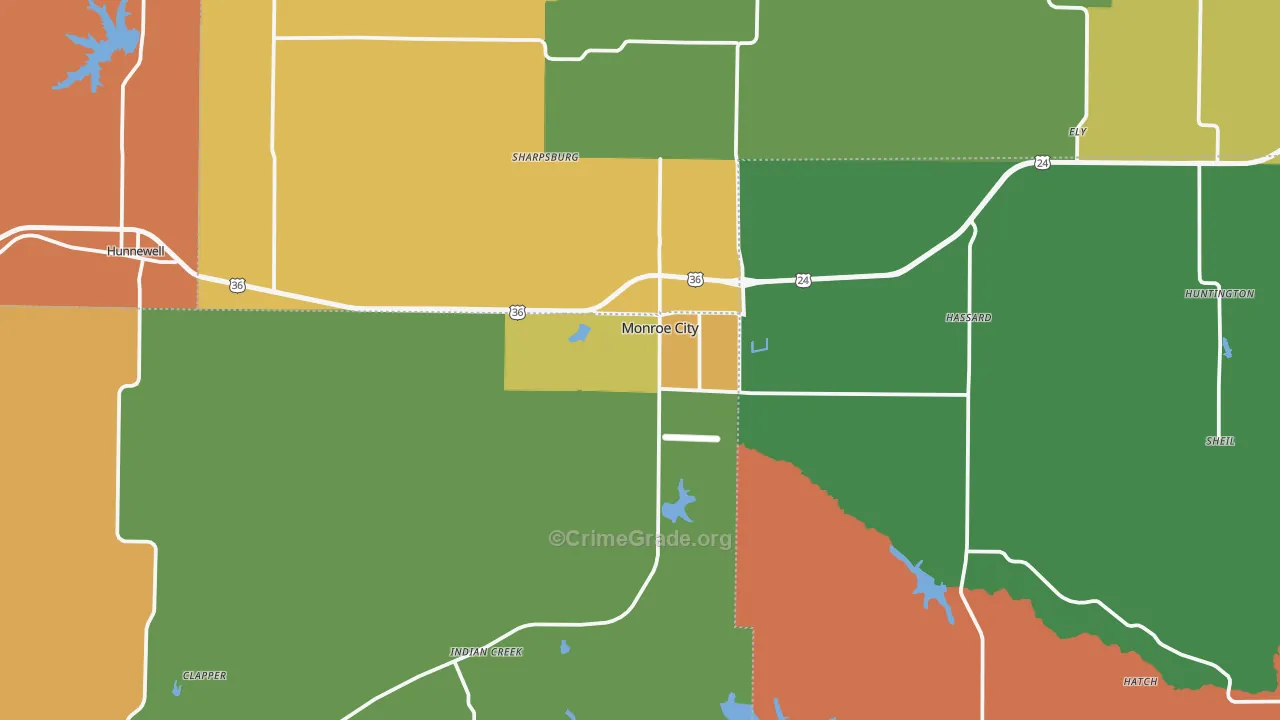 Monroe City, MO Map of Drug-Related Crime Rates