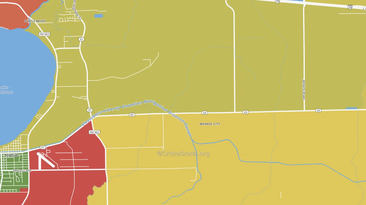 Monroe City, TX Map of Drug-Related Crime Rates