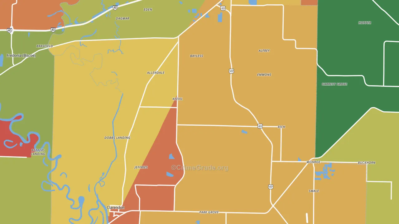 Monroe County, AR Map of Drug-Related Crime Rates