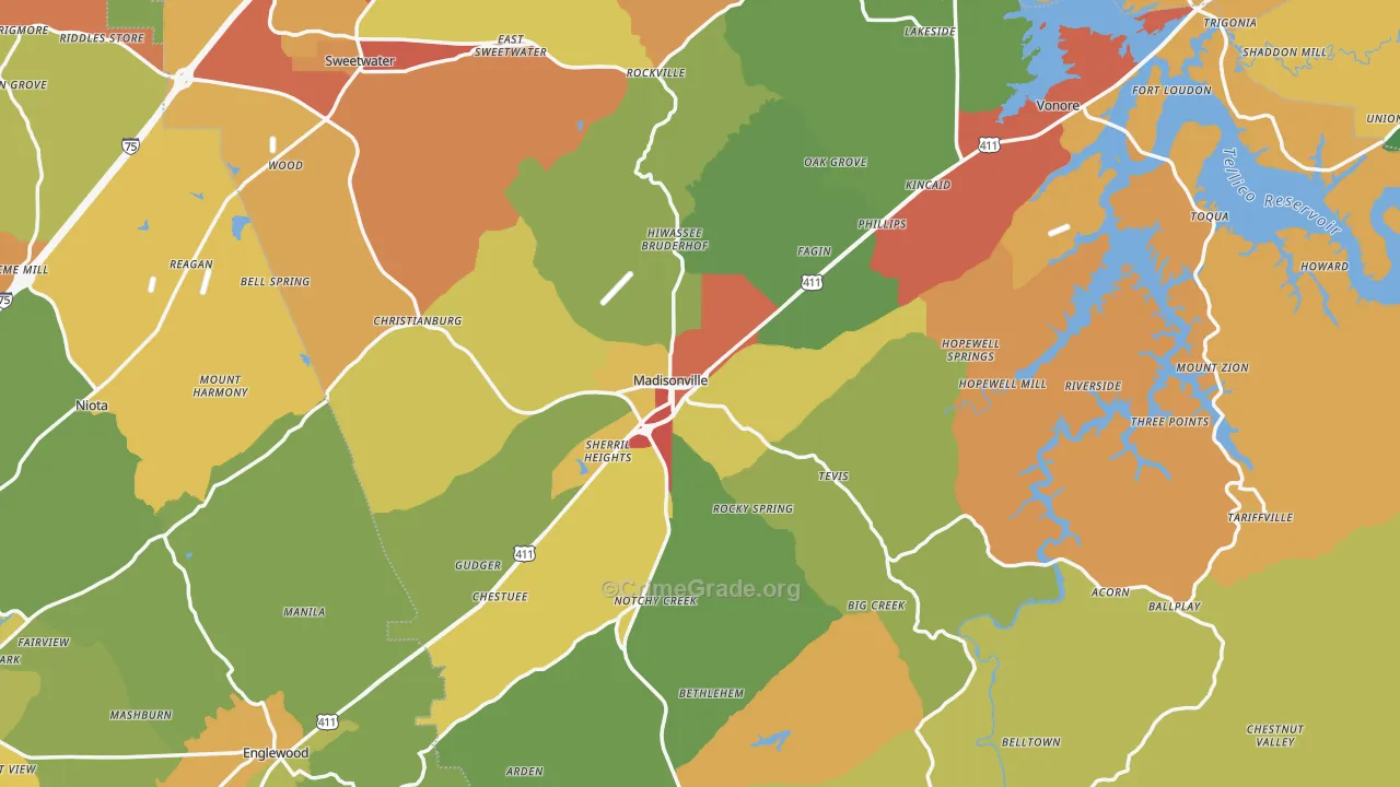 Monroe County, TN Map of Drug-Related Crime Rates