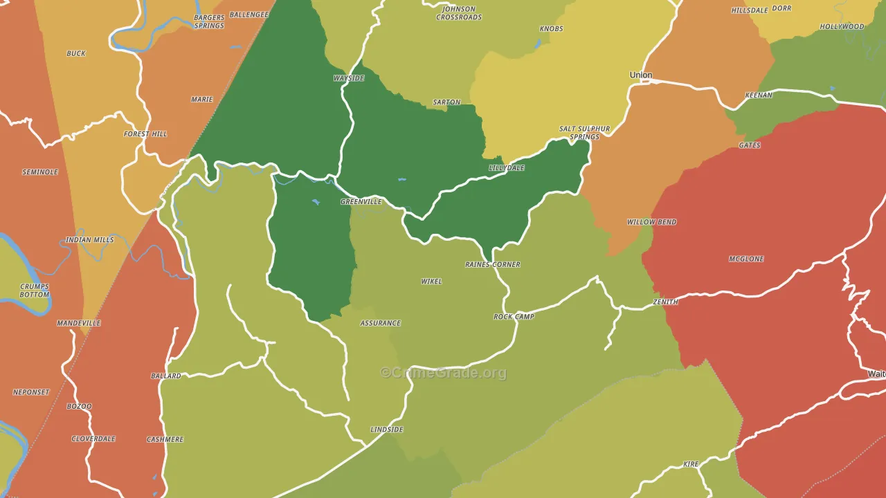 Monroe County, WV Map of Drug-Related Crime Rates
