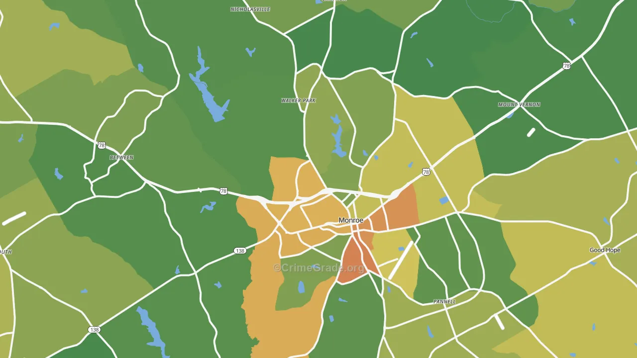 Monroe, GA Map of Drug-Related Crime Rates