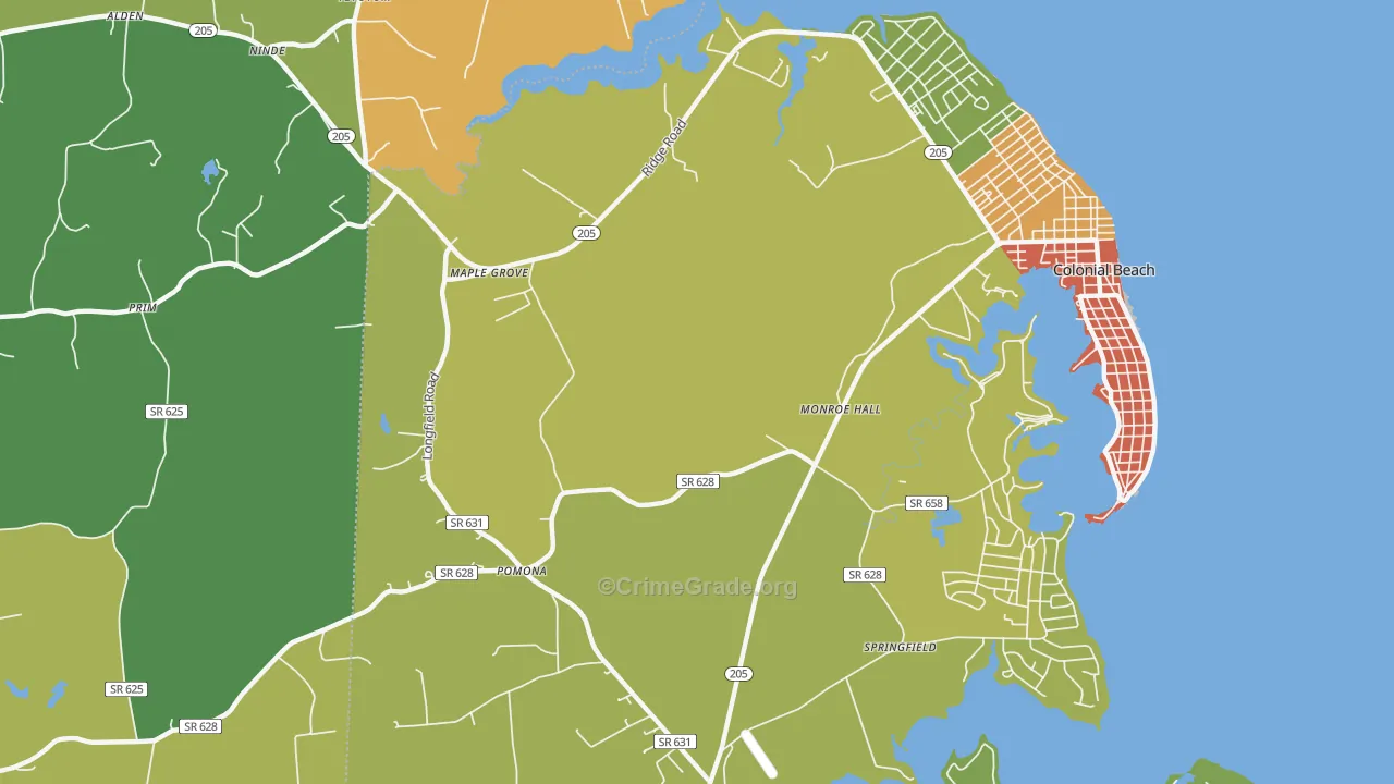 Monroe Hall, VA Map of Drug-Related Crime Rates