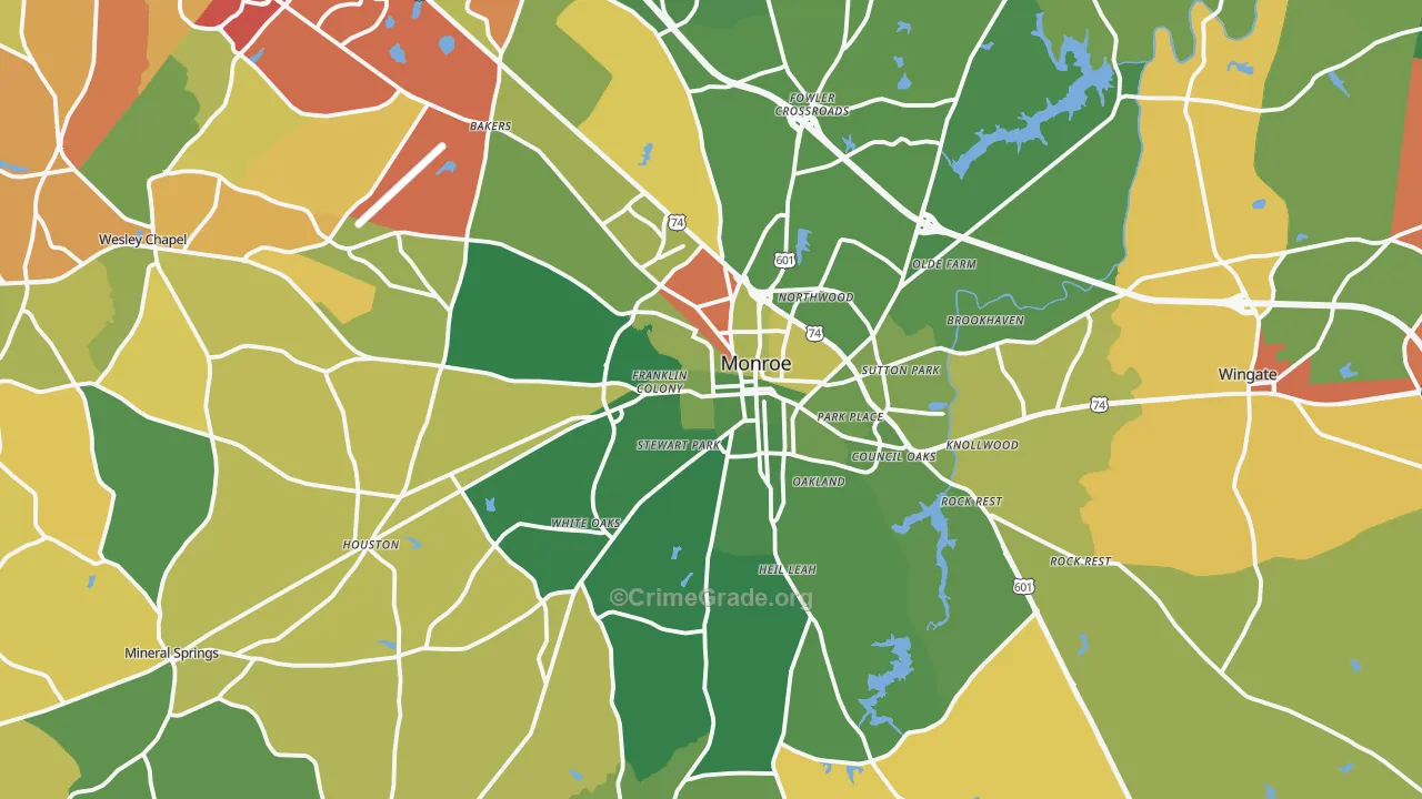 Monroe, NC Map of Drug-Related Crime Rates