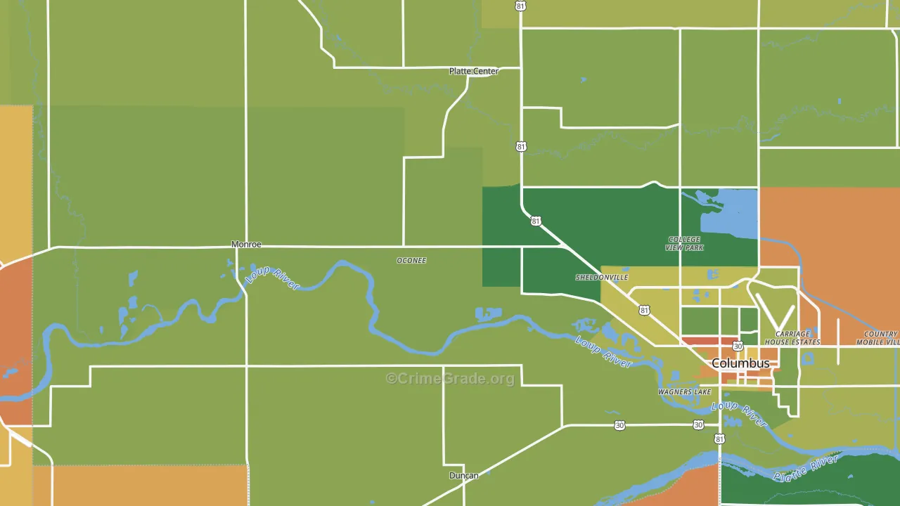 Monroe, NE Map of Drug-Related Crime Rates