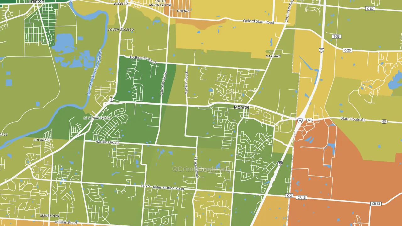 Monroe, OH Map of Drug-Related Crime Rates