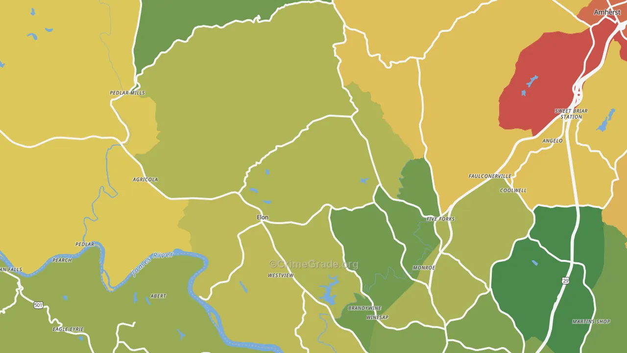 Monroe, VA Map of Drug-Related Crime Rates