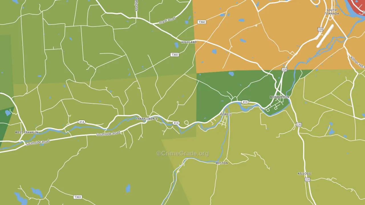 Monroeton, PA Map of Drug-Related Crime Rates