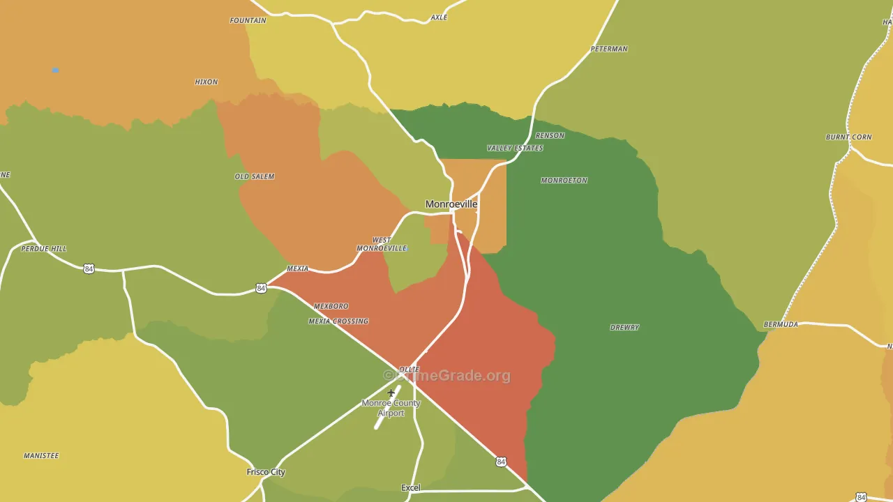 Monroeville, AL Map of Drug-Related Crime Rates