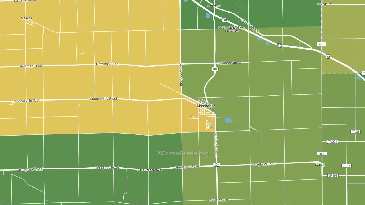 Monroeville, IN Map of Drug-Related Crime Rates
