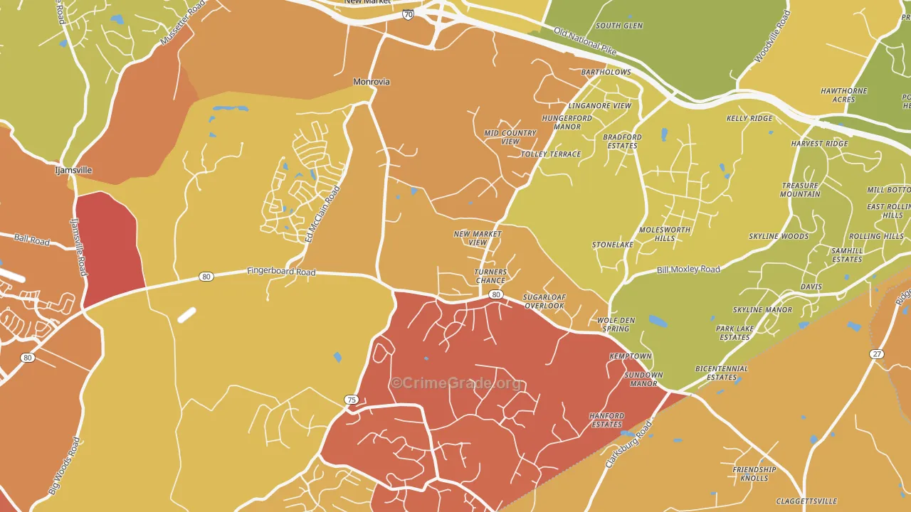 Monrovia, MD Map of Drug-Related Crime Rates