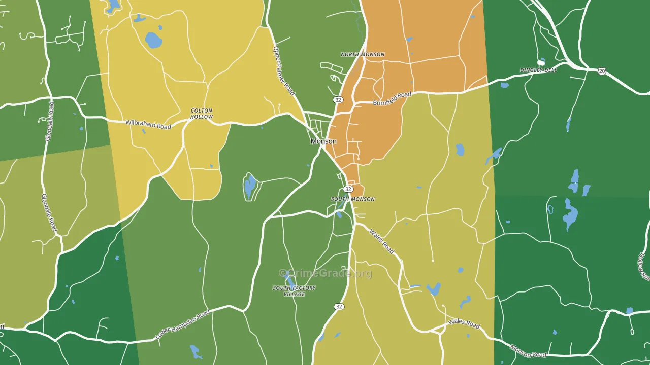 Monson, MA Map of Drug-Related Crime Rates
