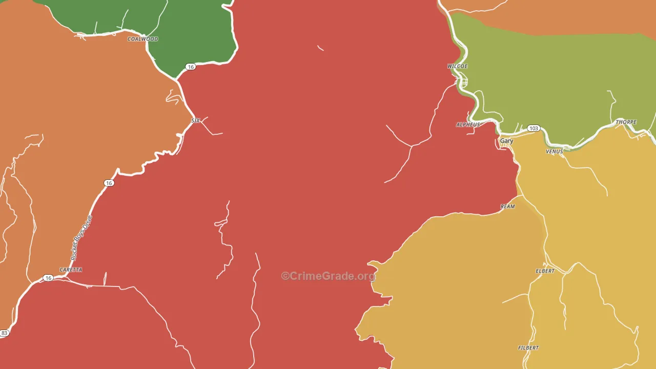 Monson, WV Map of Drug-Related Crime Rates