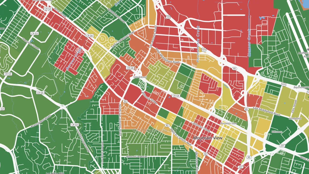 Monta Loma, Mountain View, CA Map of Drug-Related Crime Rates