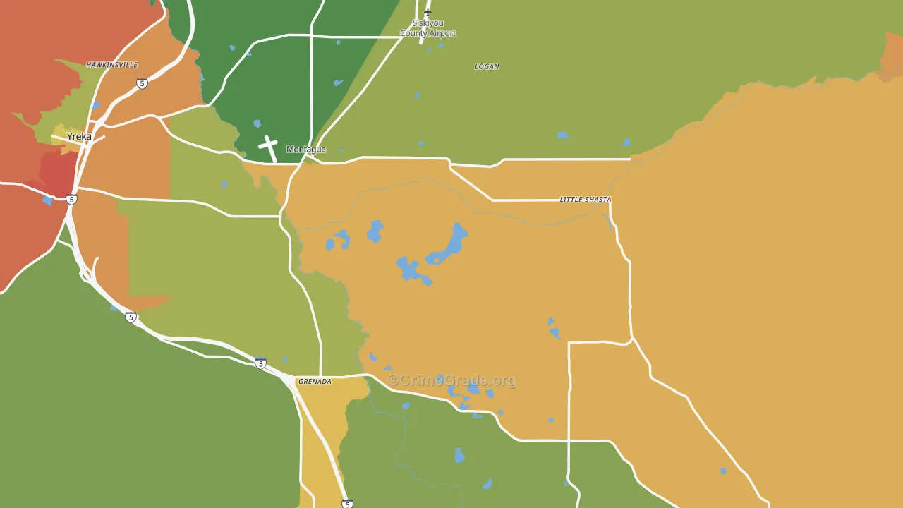 Montague, CA Map of Drug-Related Crime Rates