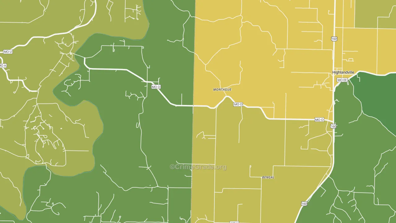 Montague, MO Map of Drug-Related Crime Rates