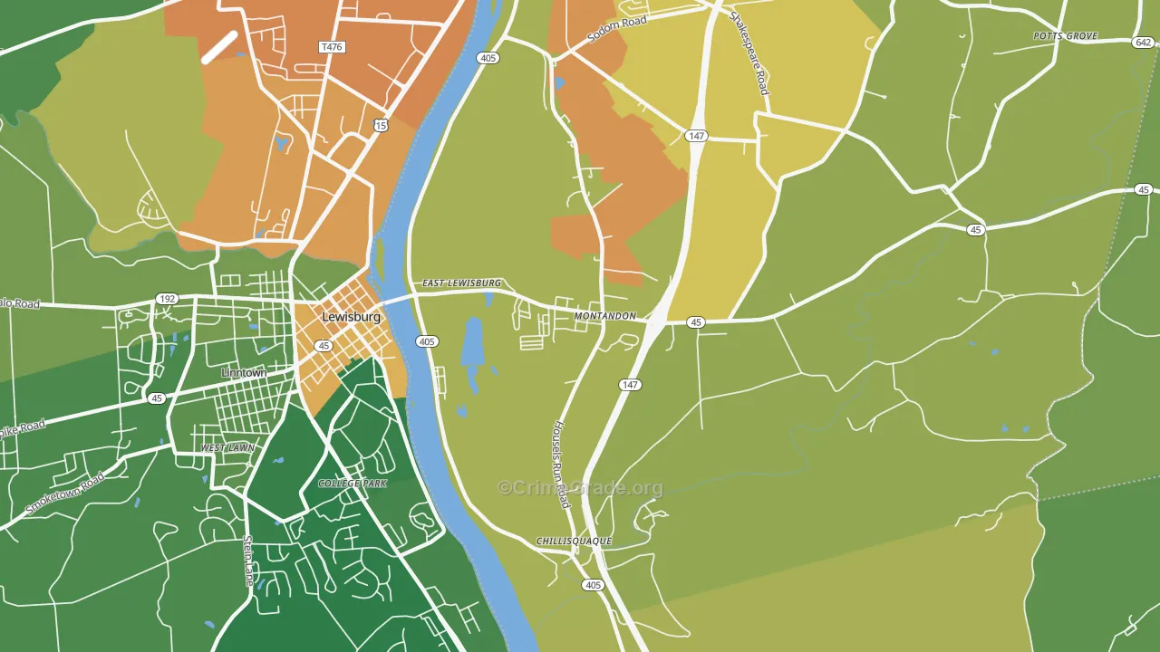Montandon, PA Map of Drug-Related Crime Rates