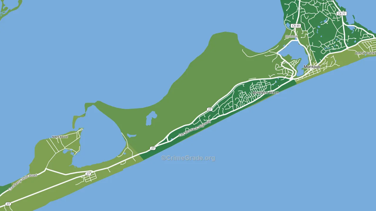 Montauk Beach, NY Map of Drug-Related Crime Rates
