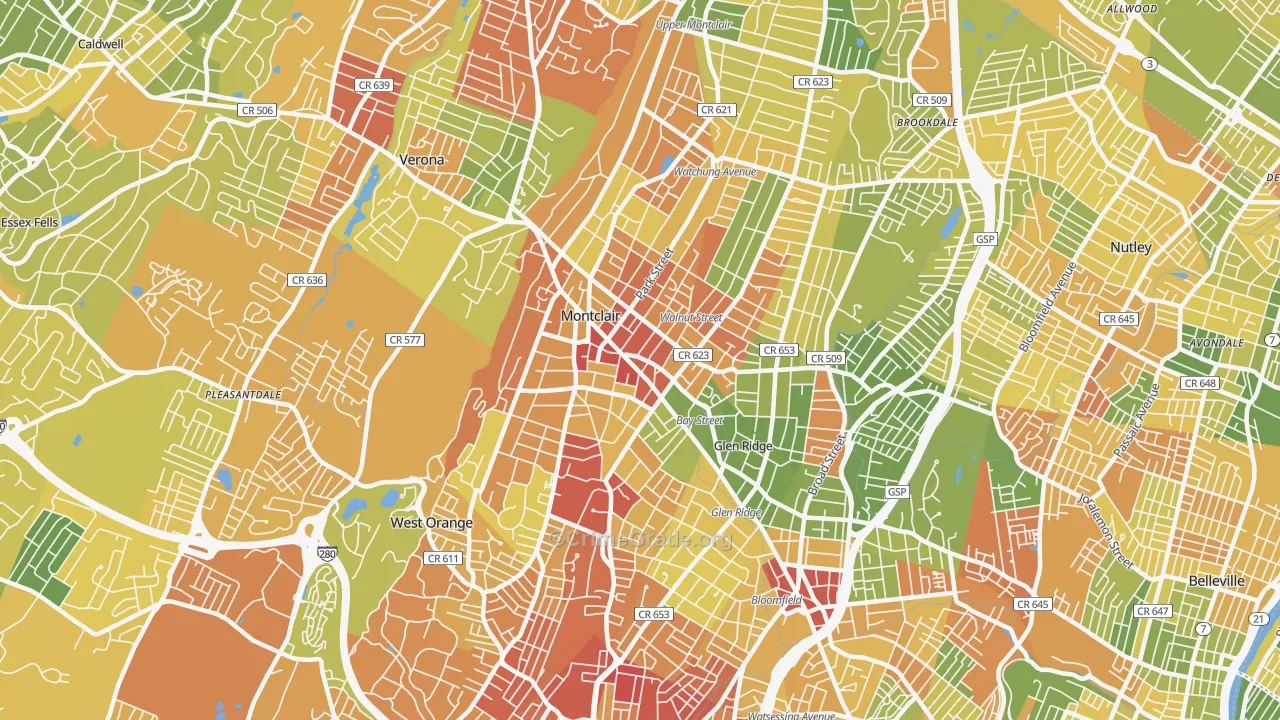 Montclair, NJ Map of Drug-Related Crime Rates