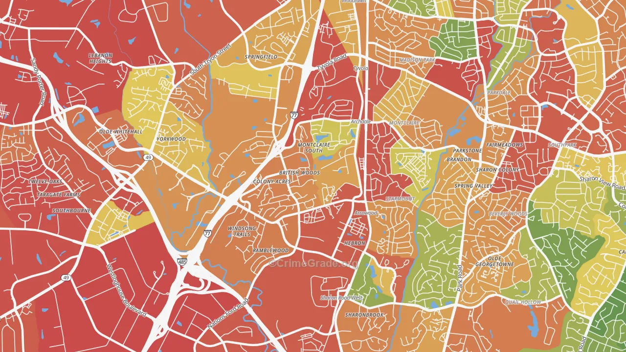 Montclaire South, Charlotte, NC Map of Drug-Related Crime Rates