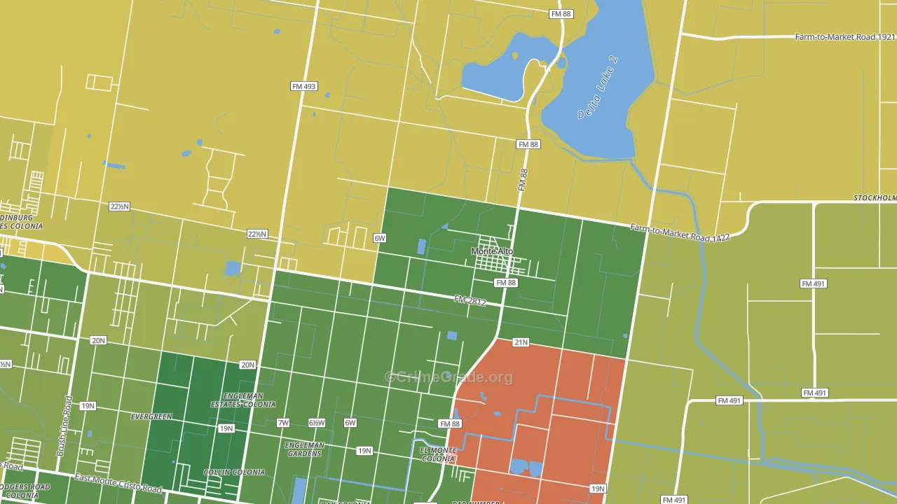 Monte Alto, TX Map of Drug-Related Crime Rates