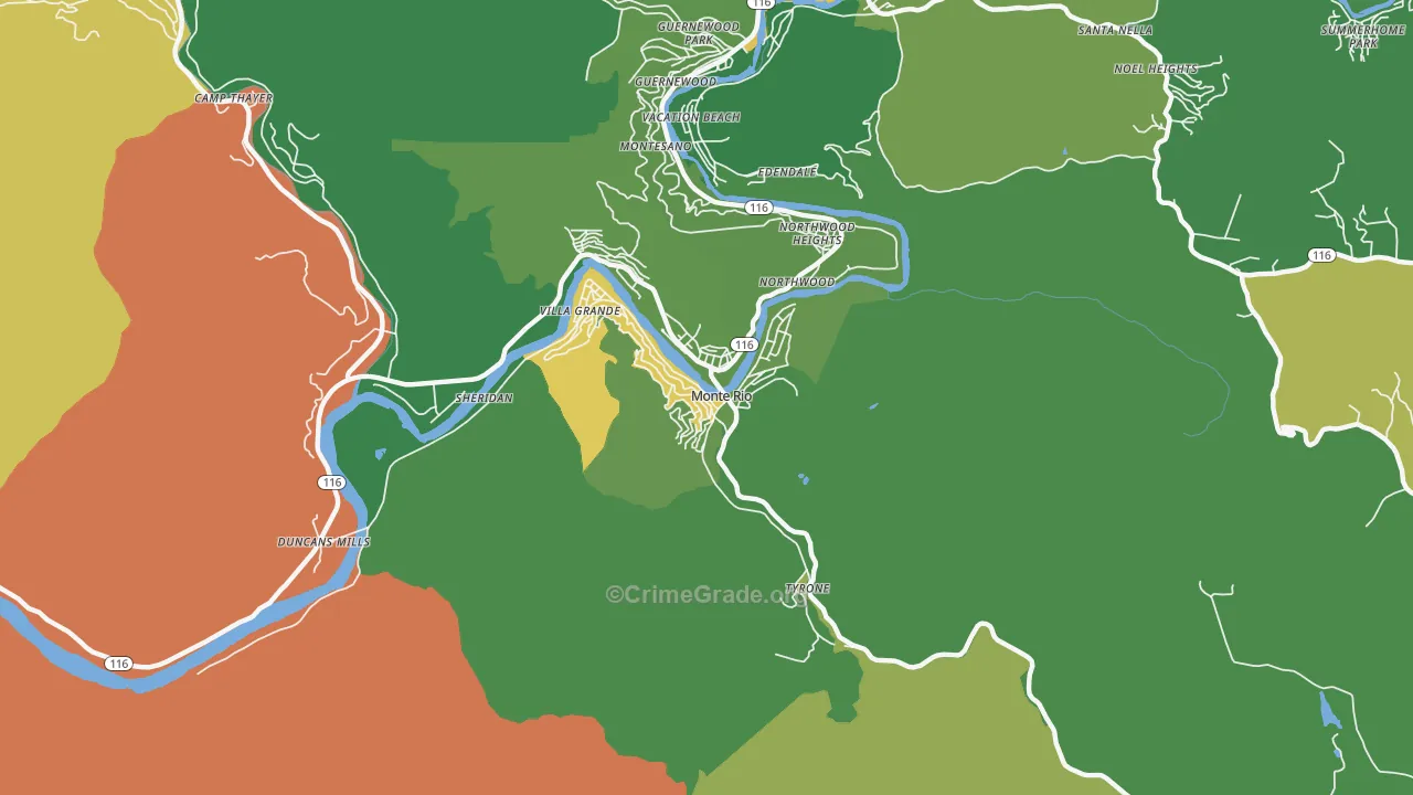Monte Rio, CA Map of Drug-Related Crime Rates
