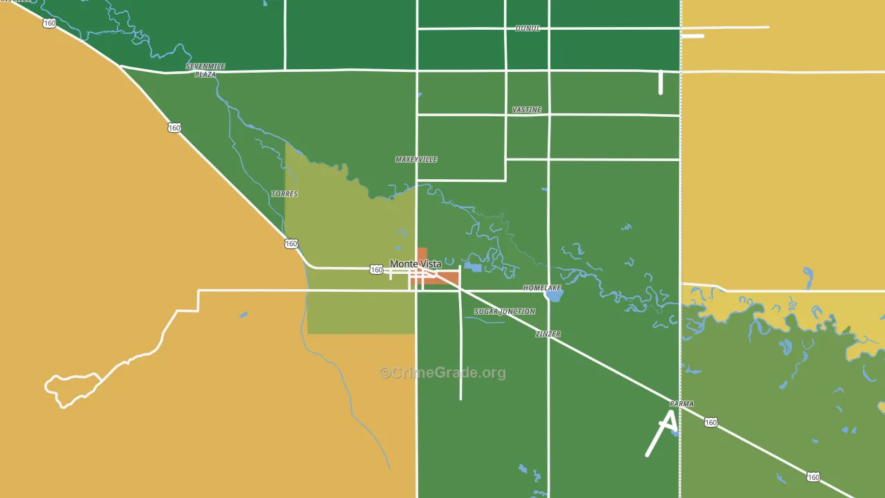 Monte Vista, CO Map of Drug-Related Crime Rates