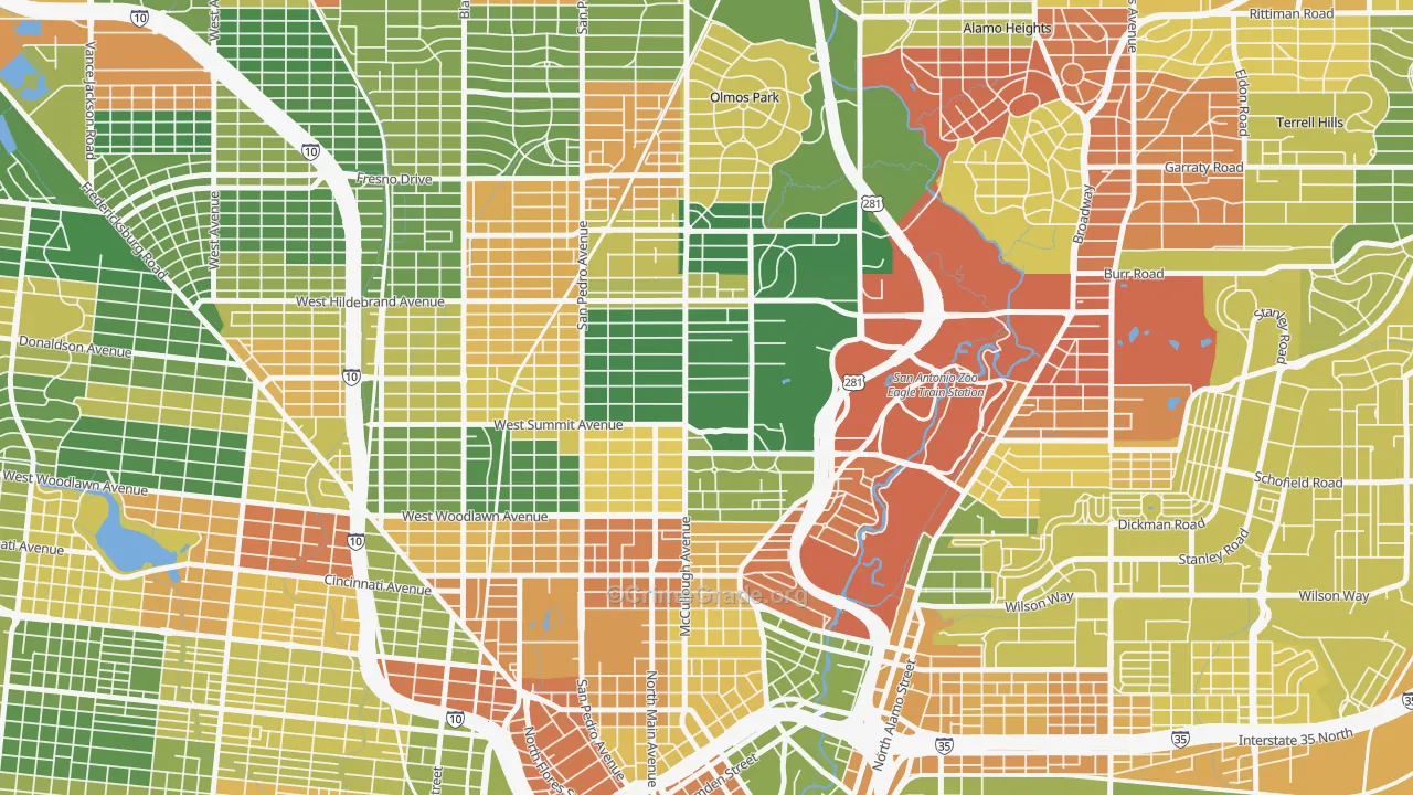 Monte Vista, San Antonio, TX Map of Drug-Related Crime Rates