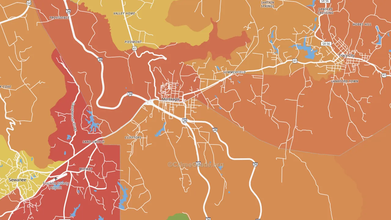 Monteagle, TN Map of Drug-Related Crime Rates
