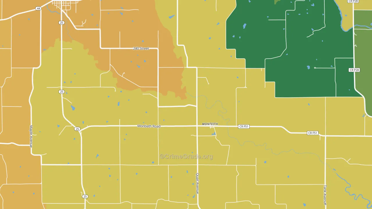 Monteith, IA Map of Drug-Related Crime Rates