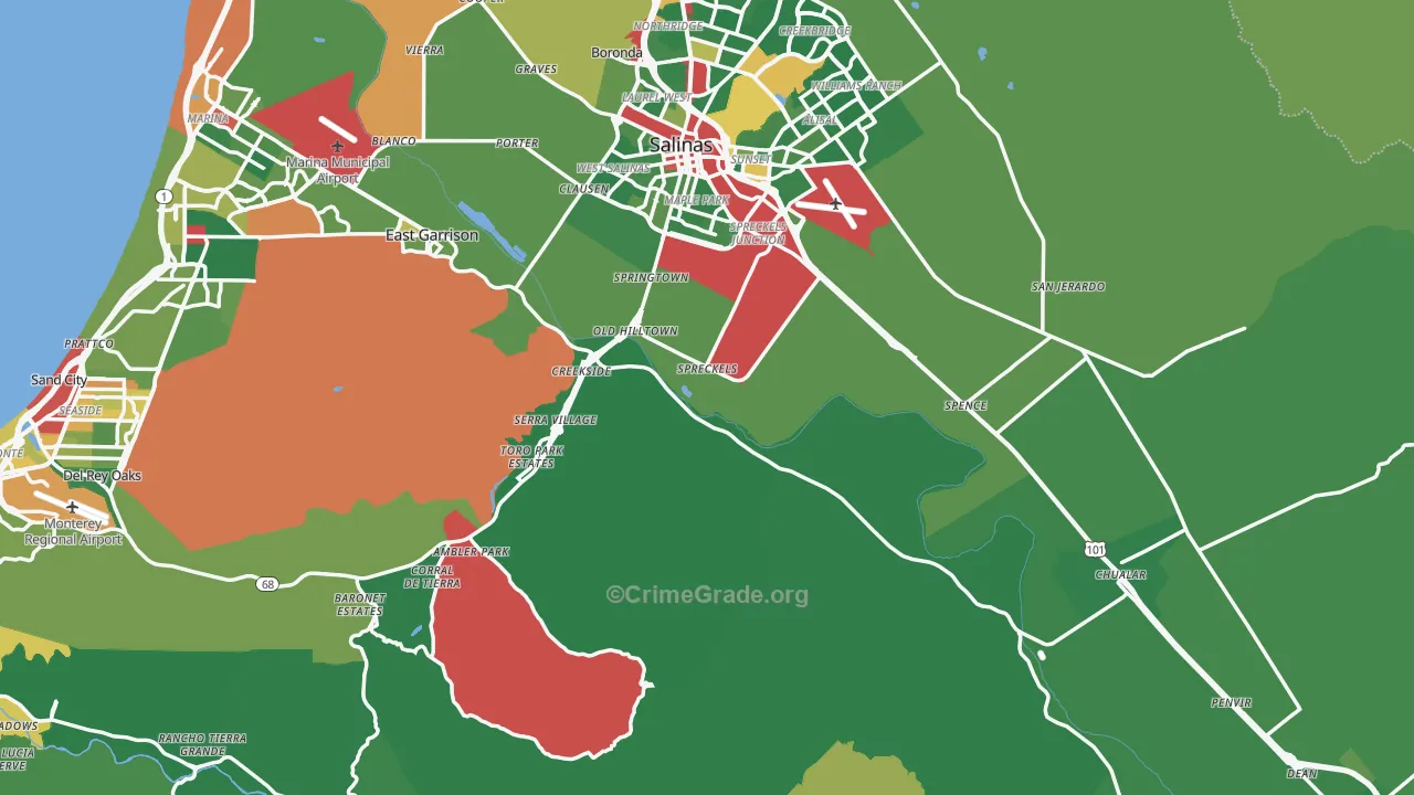 Monterey County, CA Map of Drug-Related Crime Rates