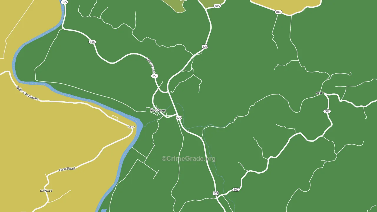 Monterey, KY Map of Drug-Related Crime Rates