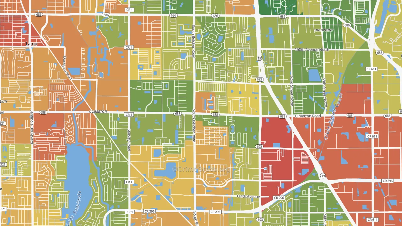 Monterey Lakes, Largo, FL Map of Drug-Related Crime Rates