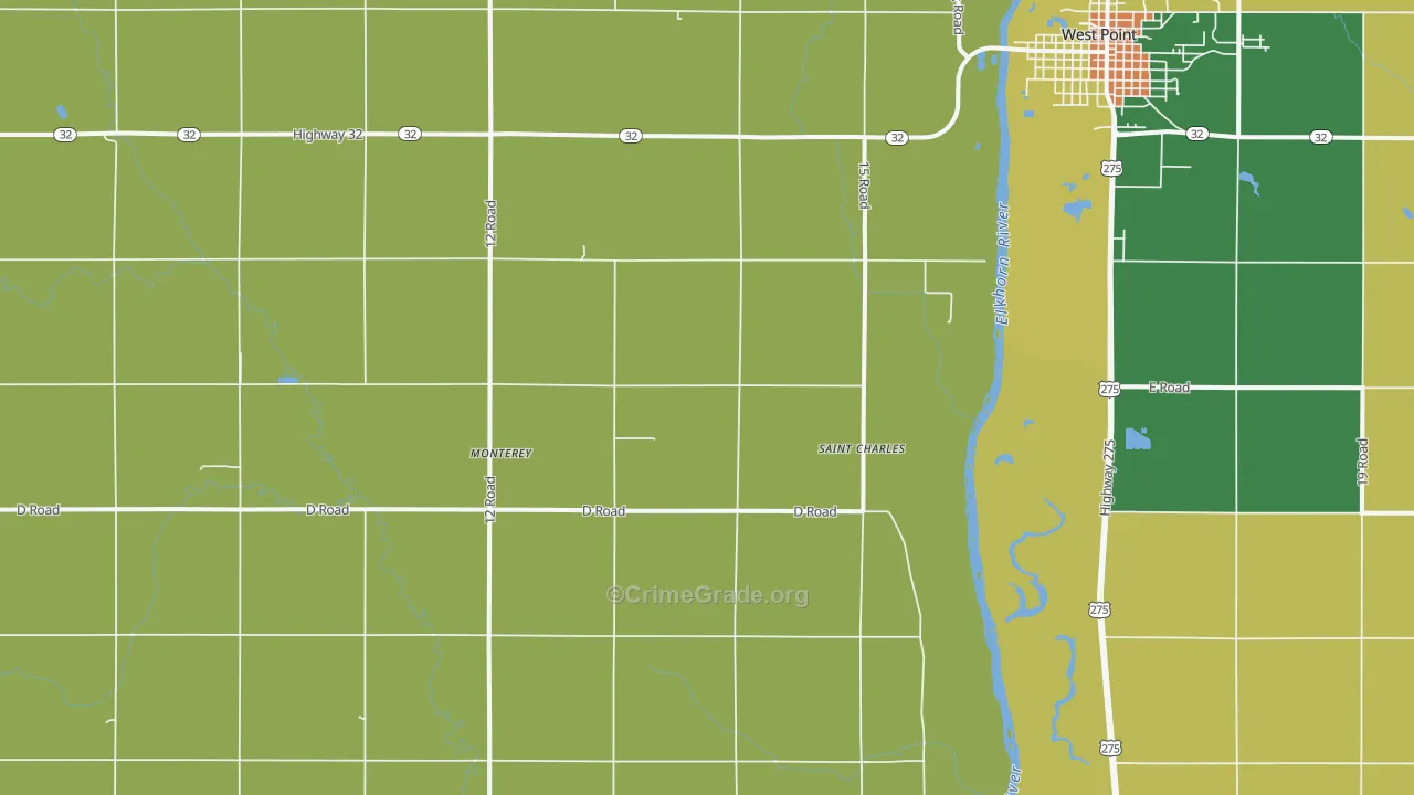 Monterey, NE Map of Drug-Related Crime Rates