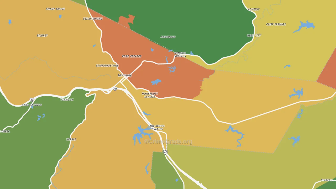 Monterey, TN Map of Drug-Related Crime Rates