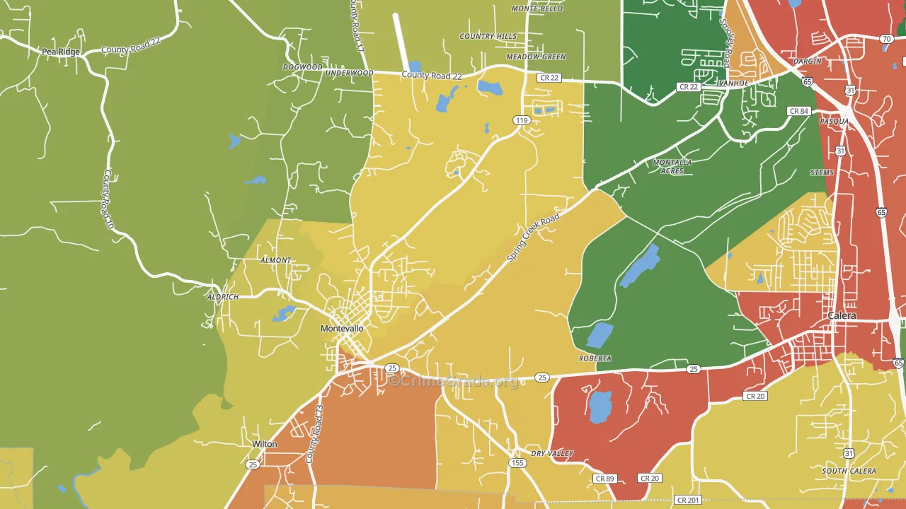 Montevallo, AL Map of Drug-Related Crime Rates