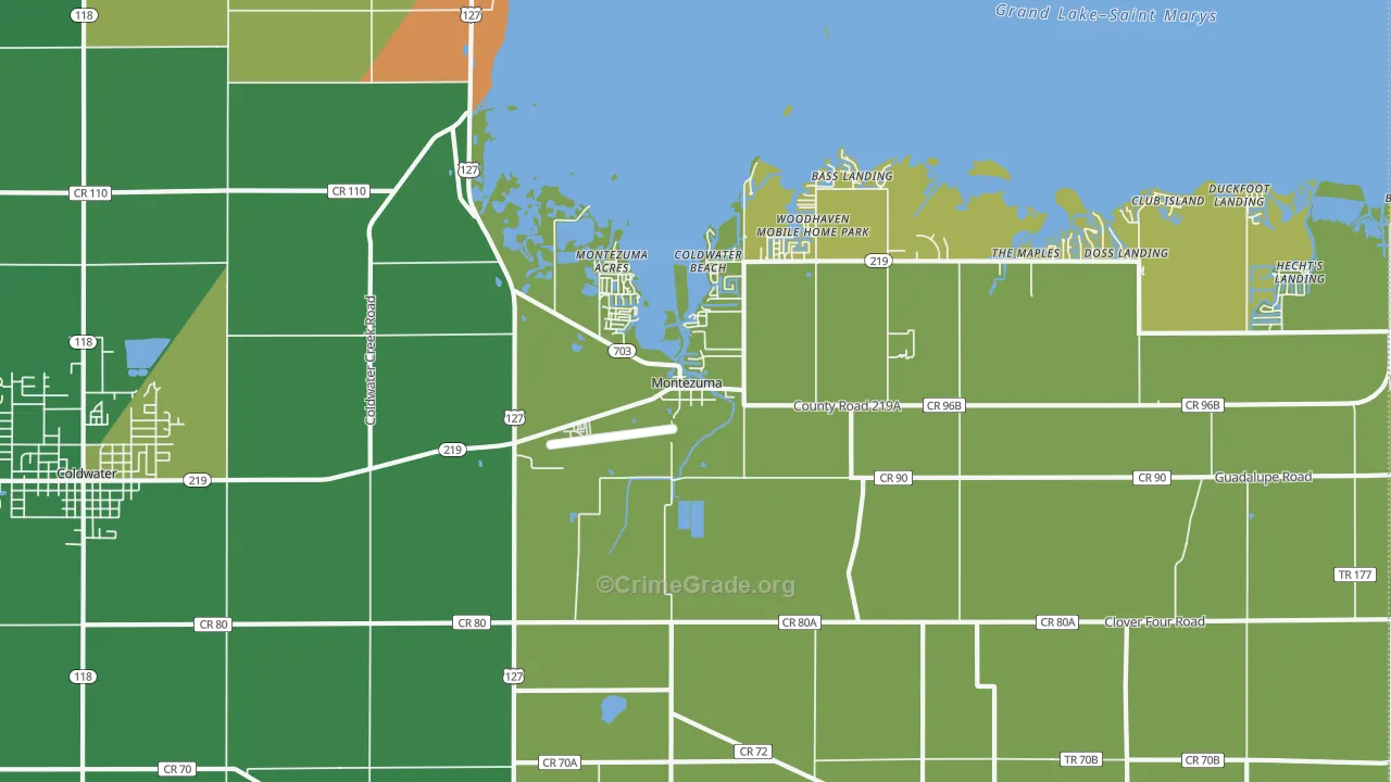 Montezuma, OH Map of Drug-Related Crime Rates