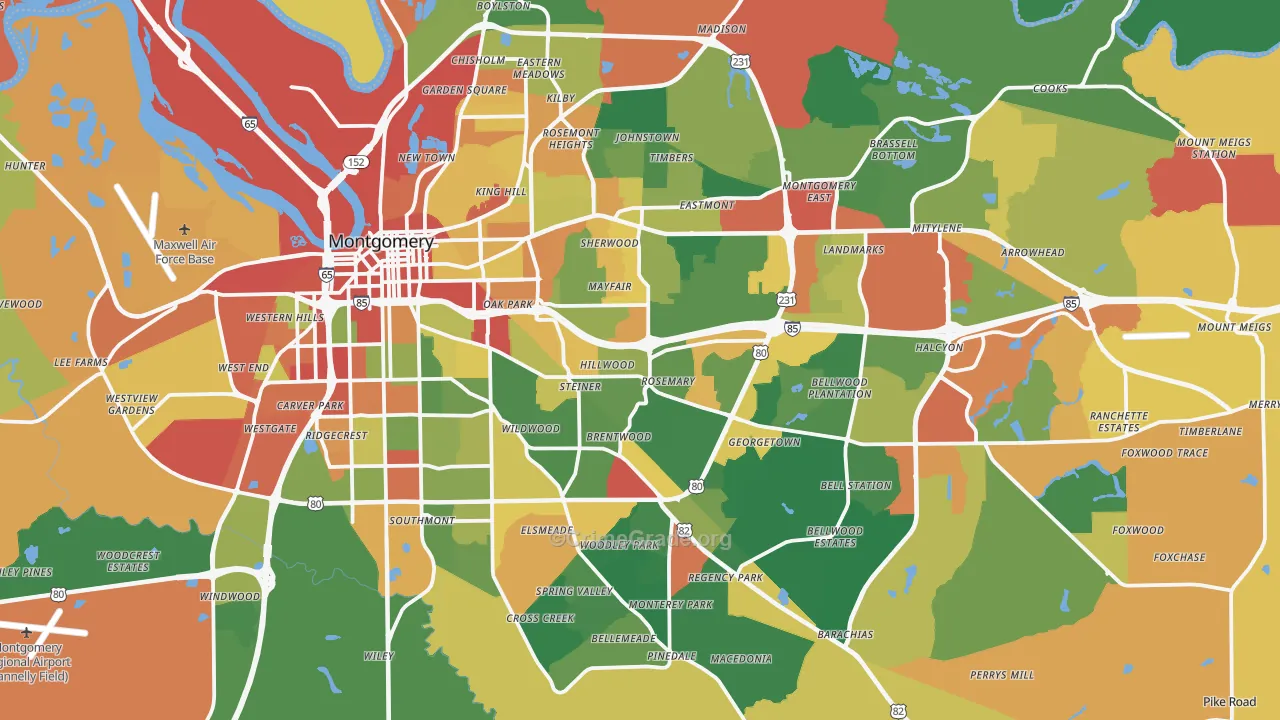 Montgomery, AL Map of Drug-Related Crime Rates