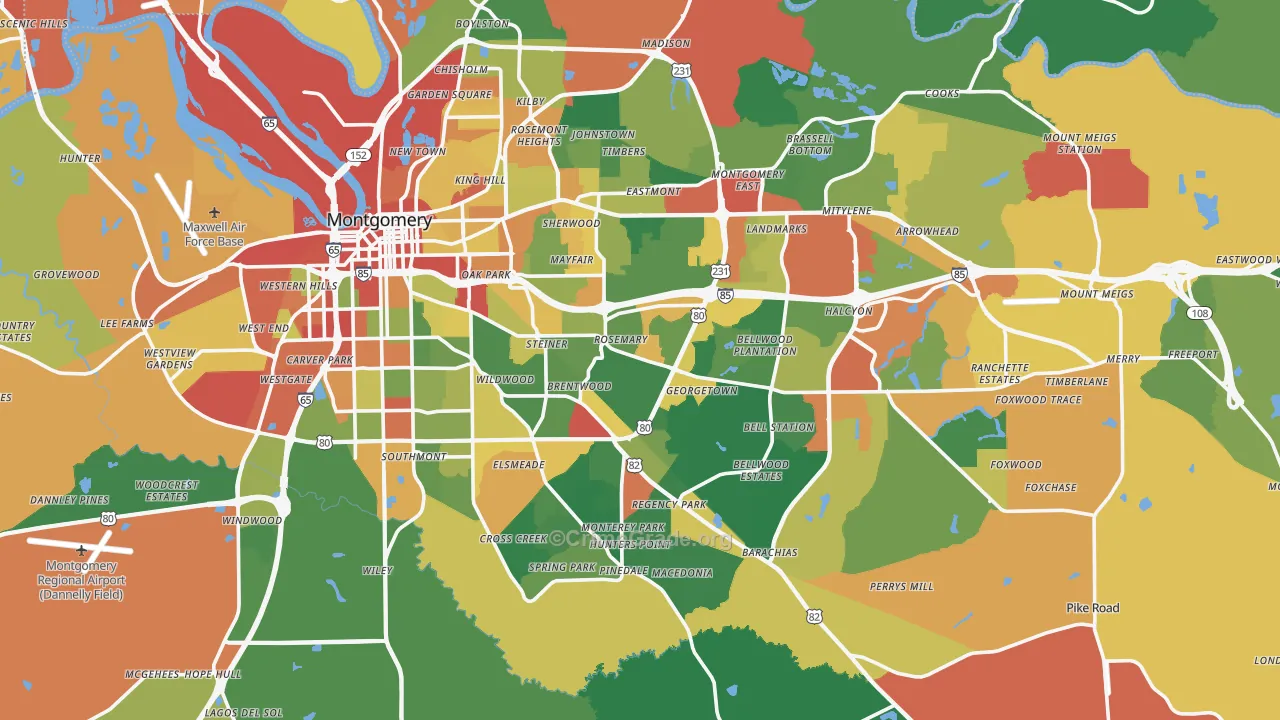 Montgomery County, AL Map of Drug-Related Crime Rates