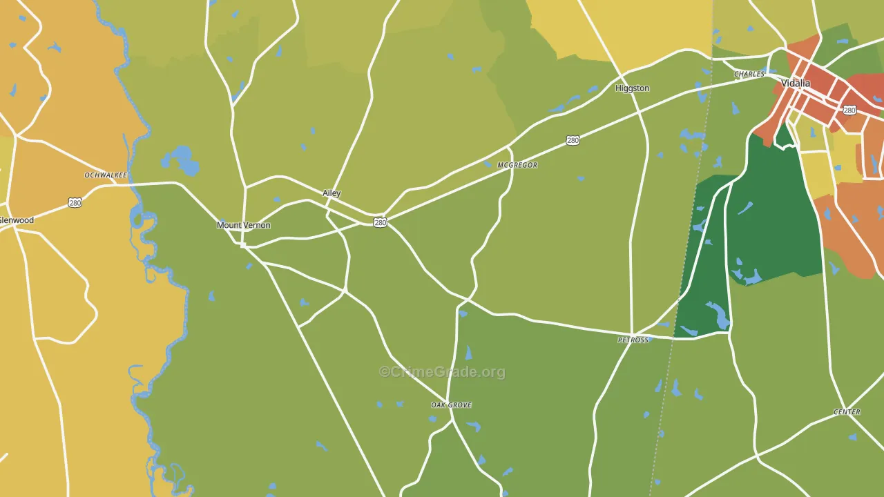 Montgomery County, GA Map of Drug-Related Crime Rates