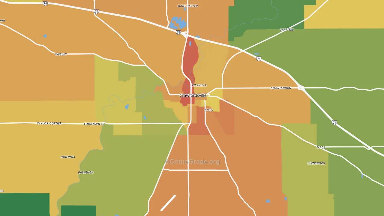 Montgomery County, IN Map of Drug-Related Crime Rates