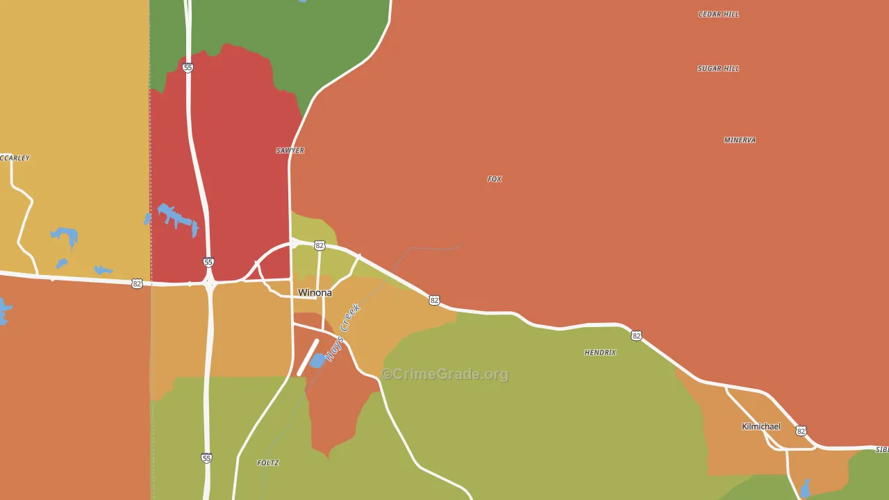 Montgomery County, MS Map of Drug-Related Crime Rates