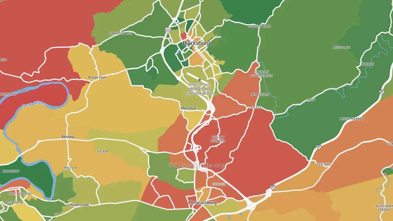 Montgomery County, VA Map of Drug-Related Crime Rates