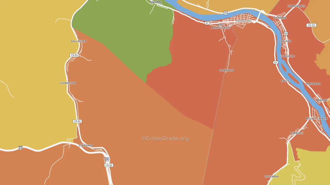 Montgomery Heights, WV Map of Drug-Related Crime Rates