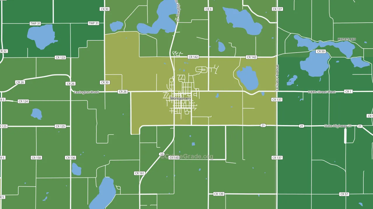 Montgomery, MN Map of Drug-Related Crime Rates