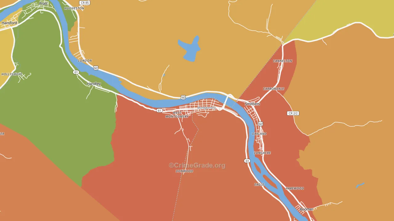 Montgomery, WV Map of Drug-Related Crime Rates