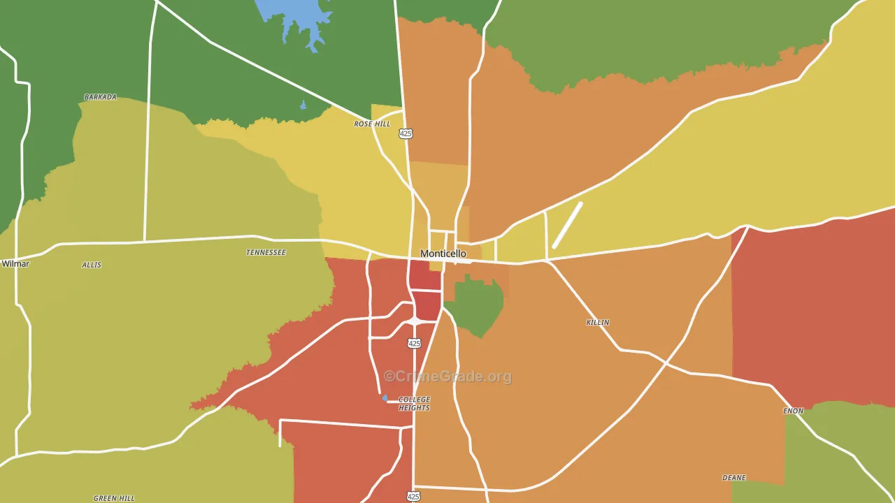 Monticello, AR Map of Drug-Related Crime Rates