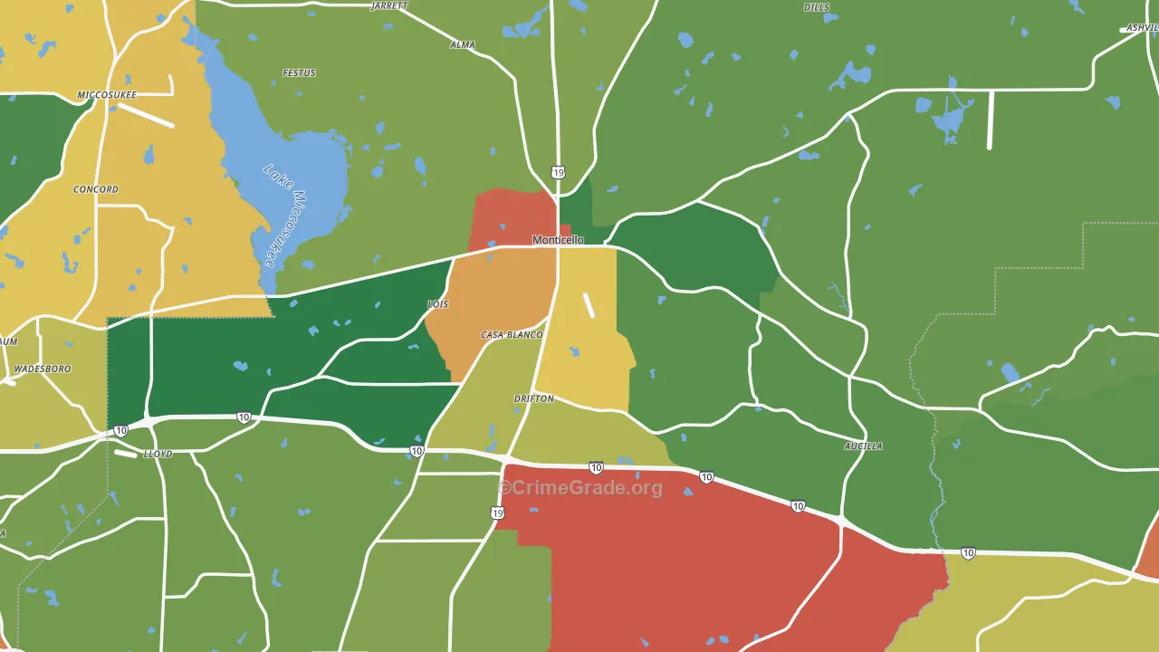 Monticello, FL Map of Drug-Related Crime Rates