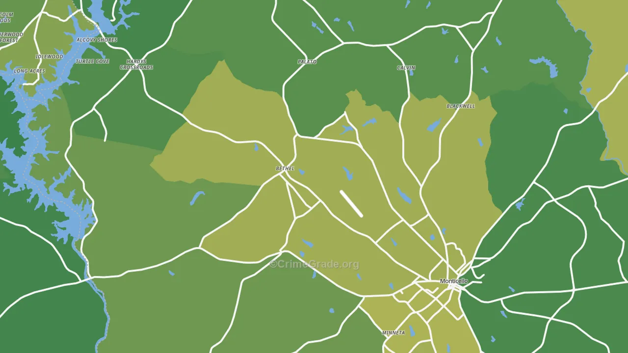Monticello, GA Map of Drug-Related Crime Rates